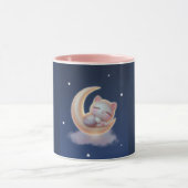 Sleeping Kitten on Moon – Cute Kawaii Cat Mug Mok (Midden)