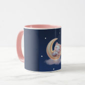 Sleeping Kitten on Moon – Cute Kawaii Cat Mug Mok (Voorkant links)
