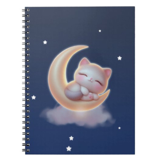 Sleeping Kitten on Moon – Cute Kawaii Cat Notebook Notitieboek (Voorkant)