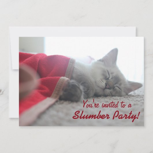 Sleeping Kitten Slumber Party Sleepover Invitation Kaart (Voorkant)