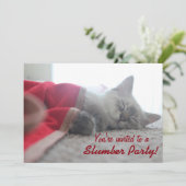 Sleeping Kitten Slumber Party Sleepover Invitation Kaart (Staand voorkant)