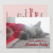 Sleeping Kitten Slumber Party Sleepover Invitation Kaart (Voorkant / Achterkant)