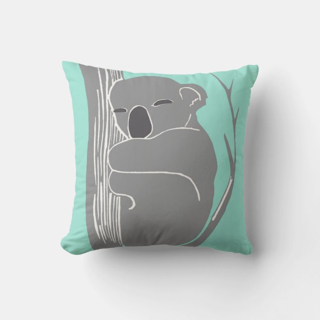 Sleeping Koala Gray en Mint Pillow Kussen (Voorkant)