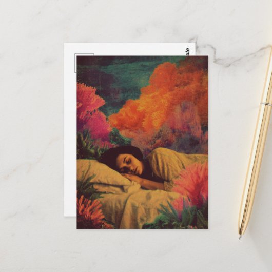 Sleeping Lady onder het Zee Surreal Mixed Media Briefkaart (Voorkant / Achterkant in situ)