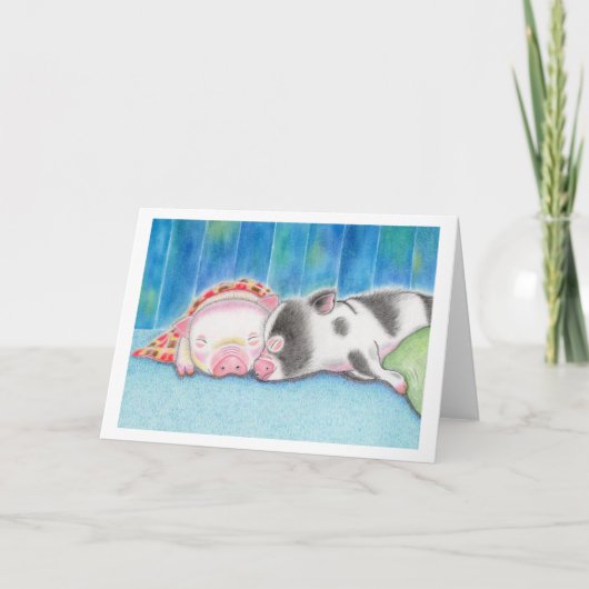 Sleeping Mini Pigs Piglets Folded Greeting Card Kaart (Voorkant)