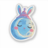 Sleeping Moon Sticker met Bunny Pet en Sparkly S (Voorkant)