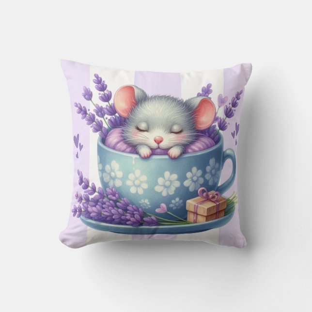 Sleeping Mouse in Teacup Kussen (Voorkant)