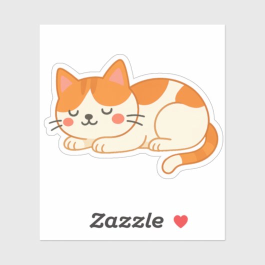 Sleeping Orange and White Cat – Cute Cartoon Style Sticker (Vel)