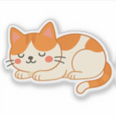 Sleeping Orange and White Cat – Cute Cartoon Style Sticker (Voorkant)