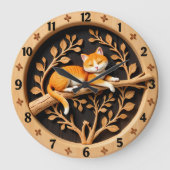 Sleeping Orange Tabby Cat Leaf Grote Klok (Voorkant)