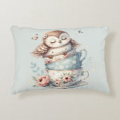 Sleeping Owl in Stacked Floral Teacups Accent Kussen (Voorkant)