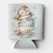 Sleeping Owl in Stacked Floral Teacups Blikjeskoeler (Voorkant)