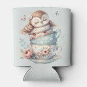 Sleeping Owl in Stacked Floral Teacups Blikjeskoeler (Achterkant)