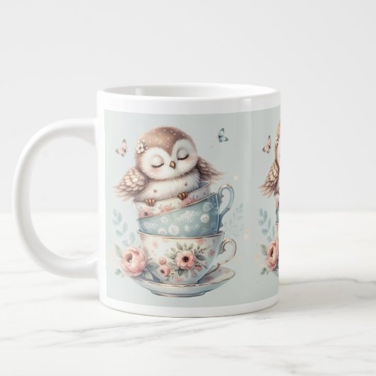 Sleeping Owl in Stacked Floral Teacups Grote Koffiekop (Links)