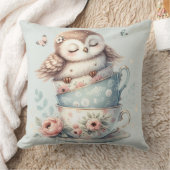 Sleeping Owl in Stacked Floral Teacups Kussen (Deken)