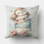 Sleeping Owl in Stacked Floral Teacups Kussen (Voorkant)