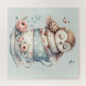 Sleeping Owl in Stacked Floral Teacups Legpuzzel (Horizontaal)