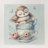 Sleeping Owl in Stacked Floral Teacups Legpuzzel (Verticaal)