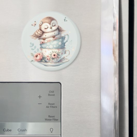 Sleeping Owl in Stacked Floral Teacups Magneet (Insitu (Koelkast))