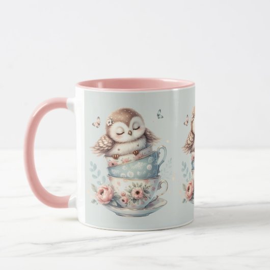 Sleeping Owl in Stacked Floral Teacups Mok (Links)