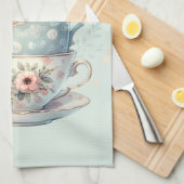 Sleeping Owl in Stacked Floral Teacups Theedoek (Quarter Fold)