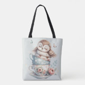 Sleeping Owl in Stacked Floral Teacups Tote Bag (Achterkant)