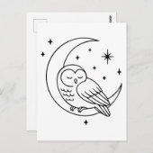 Sleeping Owl on Crescent Moon Line Art Briefkaart (Voorkant / Achterkant)