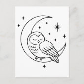 Sleeping Owl on Crescent Moon Line Art Briefkaart (Voorkant)