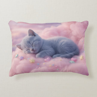 Sleeping Pastel Kitten on Fluffy Pink Clouds Art Accent Kussen