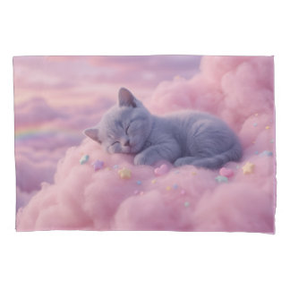 Sleeping Pastel Kitten on Fluffy Pink Clouds Art Kussensloop
