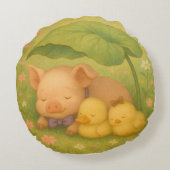 Sleeping Piglet and Ducklings, Waterverf van Nata Rond Kussen (Achterkant)