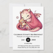 Sleeping Pink Baby Dragon with Teddy Birthday Kaart (Voorkant)