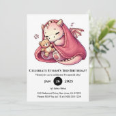 Sleeping Pink Baby Dragon with Teddy Birthday Kaart (Staand voorkant)