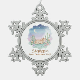 Sleeping Pony Cactus Southwest First Christmas Tin Sneeuwvlok Ornament