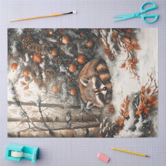 Sleeping Raccoon Rustic Christmas Decoupage Tissuepapier (Craft)