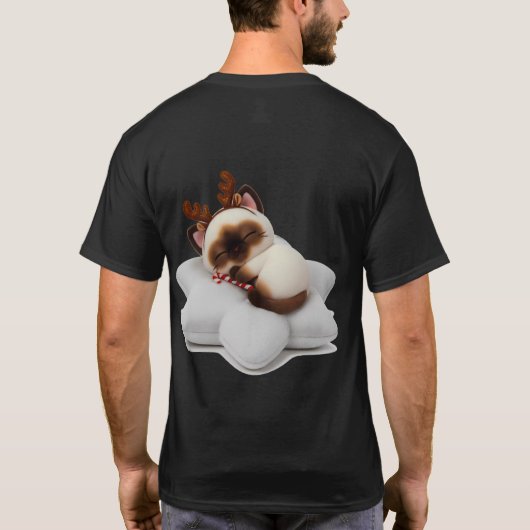 Sleeping Reindeer Cat with Candy Cane on Star Pill T-shirt (Achterkant)