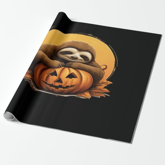 Sleeping Sloth and Halloween Pumpkin Classic T-Shi Cadeaupapier (Uitgerold)