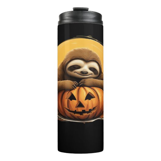Sleeping Sloth and Halloween Pumpkin Classic T-Shi Thermosbeker (Voorkant)