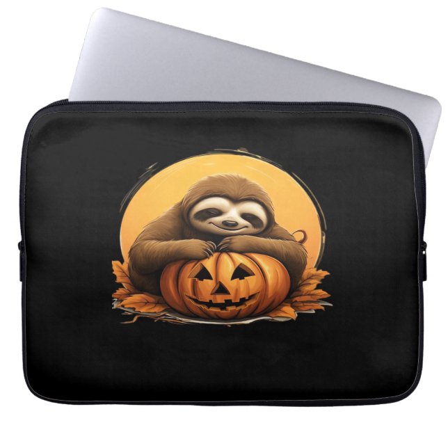 Sleeping Sloth en Halloween Pumpkin Classic T-Shi Laptop Sleeve (Voorkant)