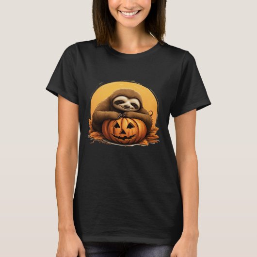 Sleeping Sloth en Halloween Pumpkin Classic T-Shi T-shirt (Voorkant)