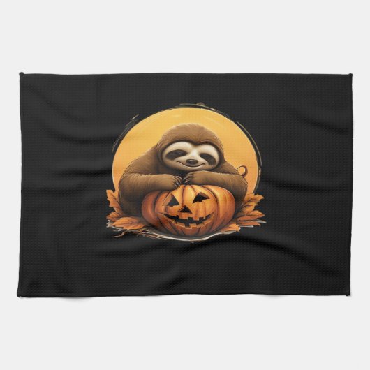 Sleeping Sloth en Halloween Pumpkin Classic T-Shi Theedoek (Horizontaal)