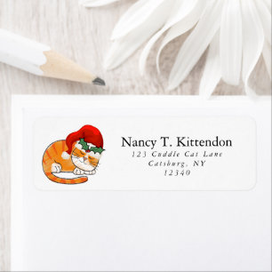 Sleeping Striped Sinaasappel Tabby Christmas Santa Etiket