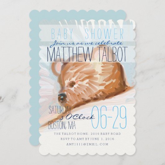 Sleeping Teddy Bear Baby shower Invitation 3 Kaart (Voorkant / Achterkant)