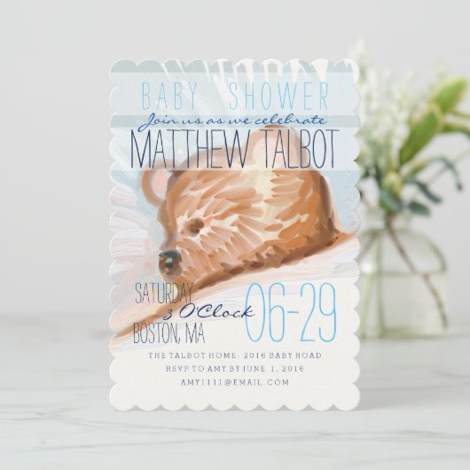 Sleeping Teddy Bear Baby shower Invitation 3 Kaart (Staand voorkant)