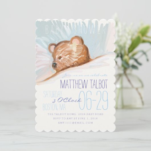 Sleeping Teddy Bear Baby shower Uitnodiging (Staand voorkant)