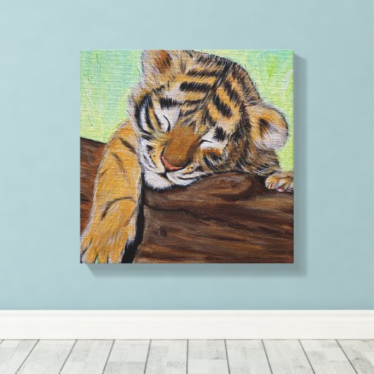 Sleeping van de tijgermantel canvas afdruk (Insitu (Houten vloer))