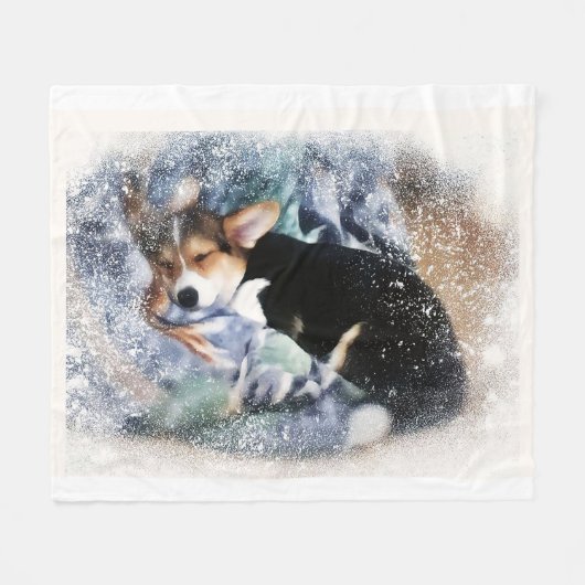 Sleeping Welsh Corgi Fleece Deken (Voorkant (Horizontaal))