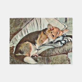 Sleeping Welsh Corgi op Couch Fleece Deken
