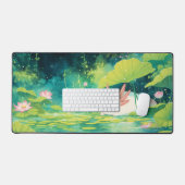 Sleeping White Axolotl Pink Lotus Pond Bureaumat (Keyboard & Muis)