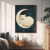 Sleeping White Cat on Crescent Moon beroemd gemaak Poster